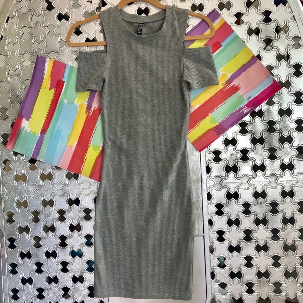 Cotton On Gray Cold Shoulder Shirt Dress